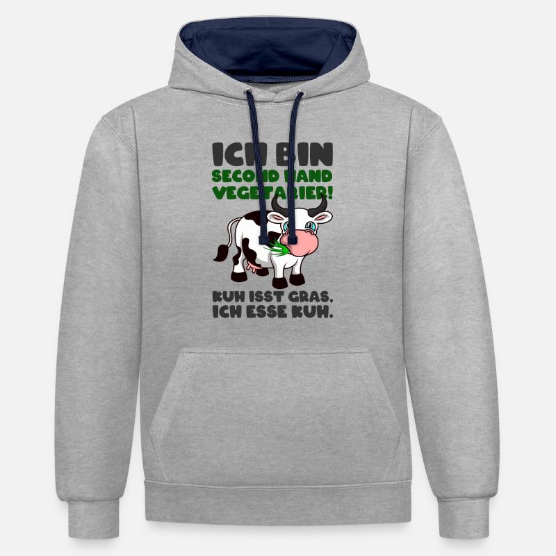 Ich bin Second Hand Vegetarier - Kontrast-Hoodie - Grau meliert/Navy