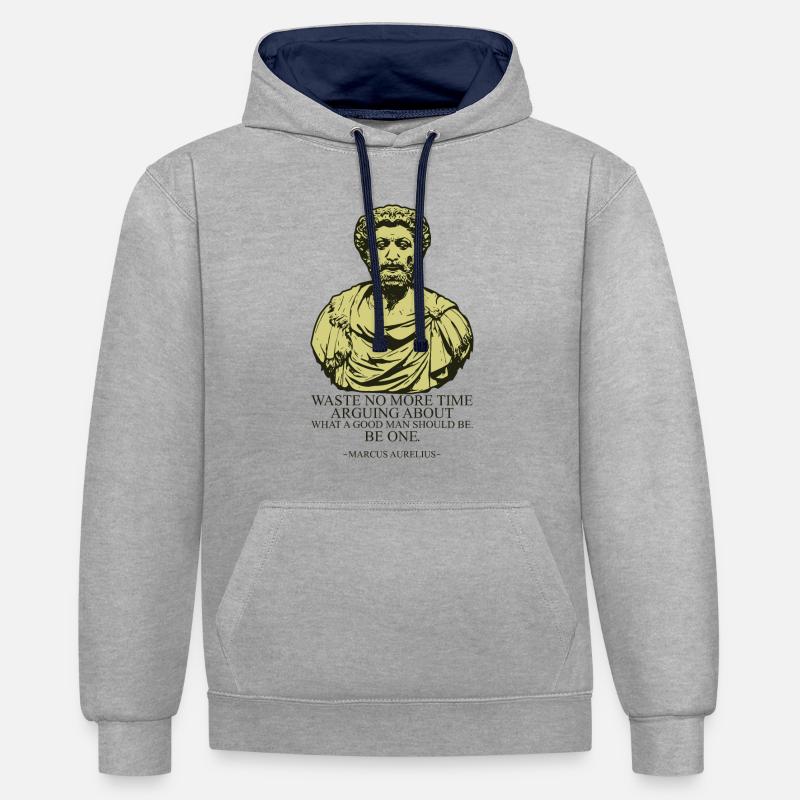 Marcus Aurelius - Kontrast-Hoodie - Grau meliert/Navy