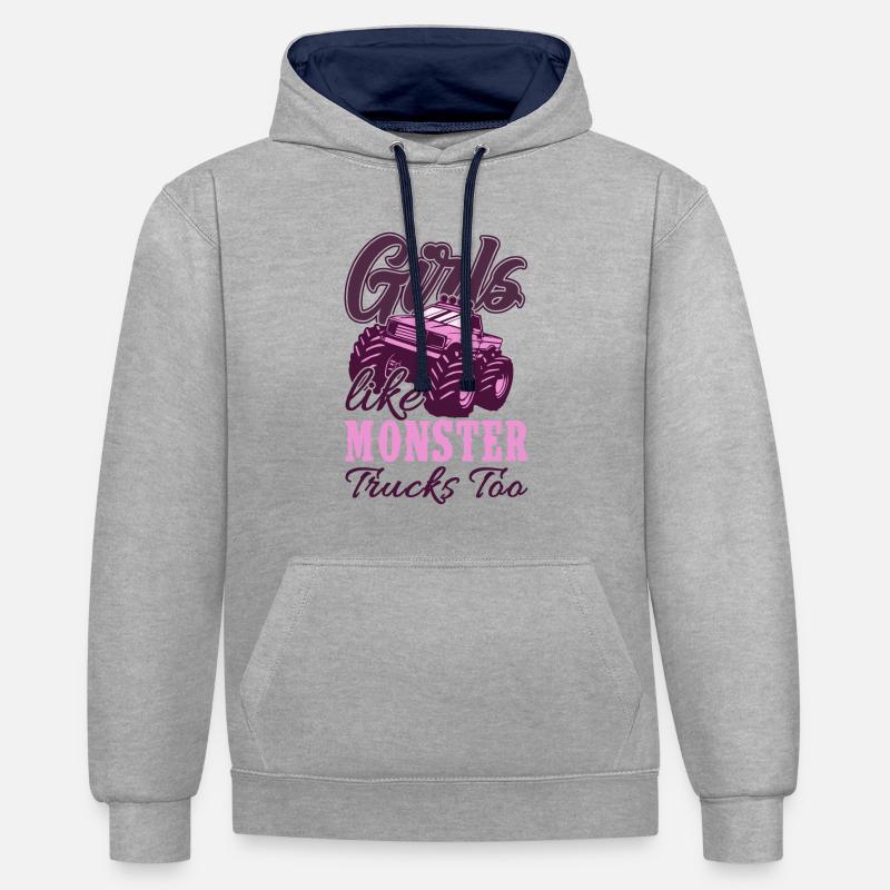 Fille de camion monstre - Sweat à capuche contrasté - gris chiné/bleu marine