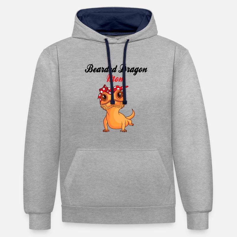 Mère dragon barbu - Sweat à capuche contrasté - gris chiné/bleu marine