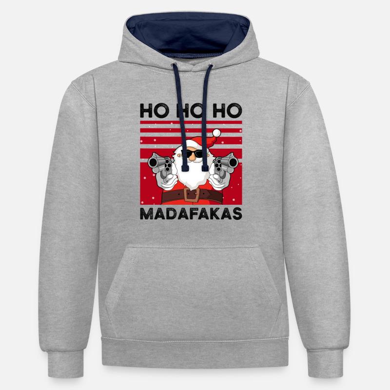 père Noël - Sweat à capuche contrasté - gris chiné/bleu marine
