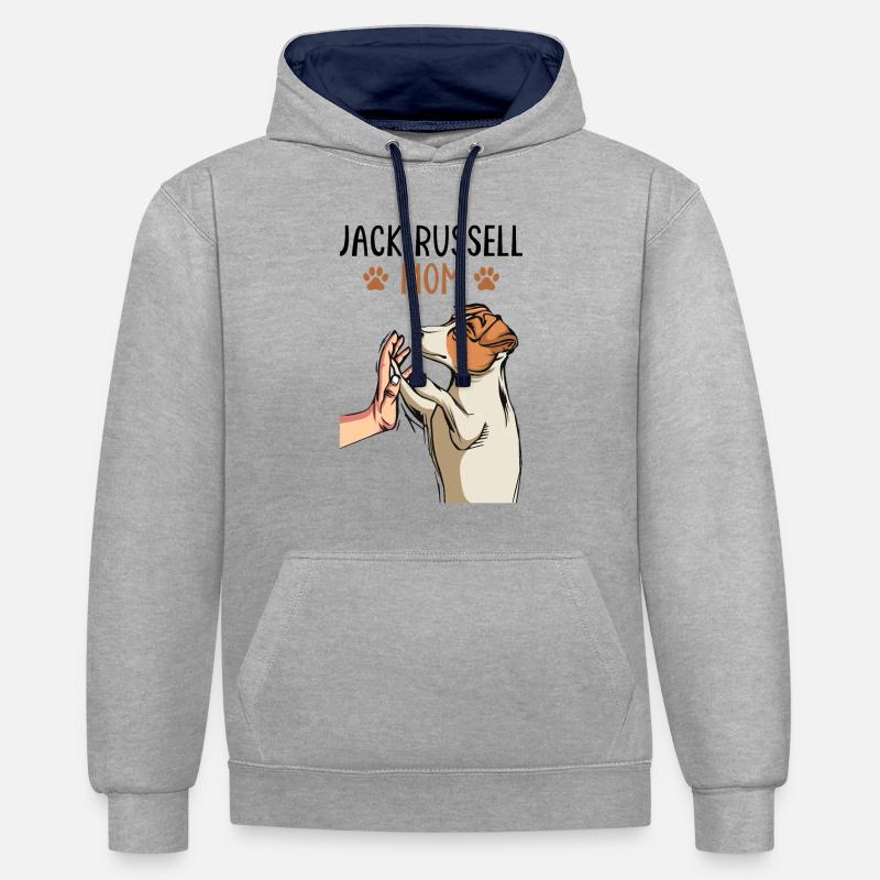 Jack Russell Terrier Mama Cadeau - Sweat à capuche contrasté - gris chiné/bleu marine