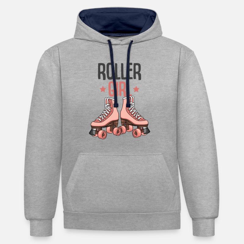 Rollschuh Mädchen - Kontrast-Hoodie - Grau meliert/Navy