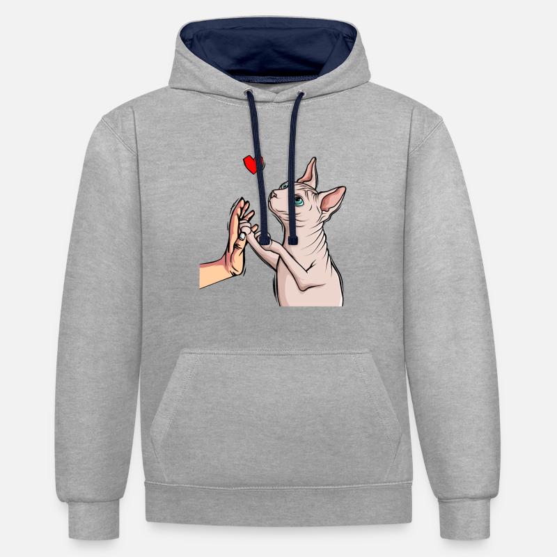 Sphynx Chat Sphinx Chat nu - Sweat à capuche contrasté - gris chiné/bleu marine