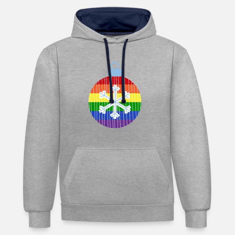 Regenbogen Weihnachtskugel Queer Gay Pride - Kontrast-Hoodie - Grau meliert/Navy