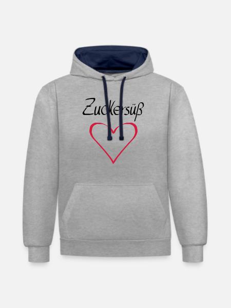 zuckersuess herz - Kontrast-Hoodie - Grau meliert/Navy