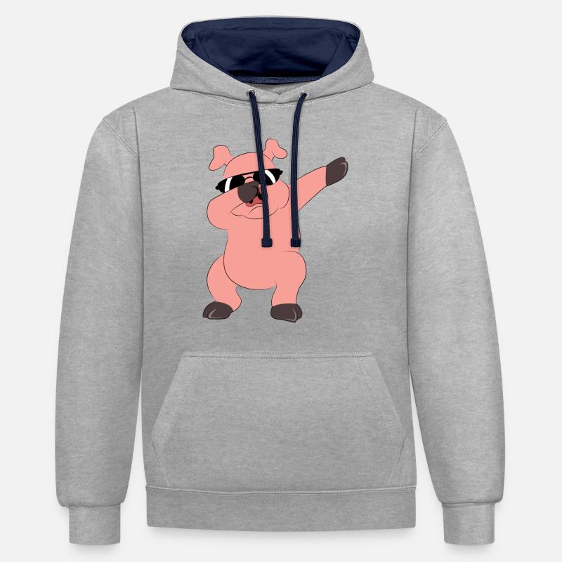 Danser, dabbing, cochon - Sweat à capuche contrasté - gris chiné/bleu marine