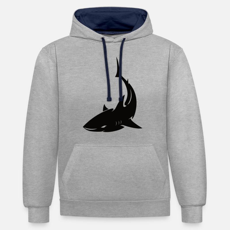 Requin Shark - Sweat à capuche contrasté - gris chiné/bleu marine