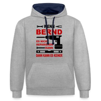 Name Geschenk Namenstag BERND - Kontrast-Hoodie - Grau meliert/Navy - Vorne - Liana (172cm) & Jaron (178cm)