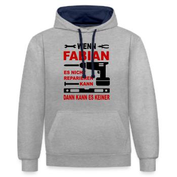 Name Geschenkidee Namenstag FABIAN - Kontrast-Hoodie - Grau meliert/Navy - Vorne - Liana (172cm) & Jaron (178cm)