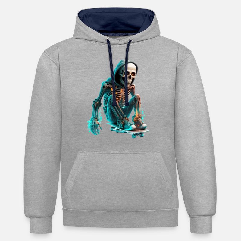 Skeleton Riding Skateboard - Sweat à capuche contrasté - gris chiné/bleu marine
