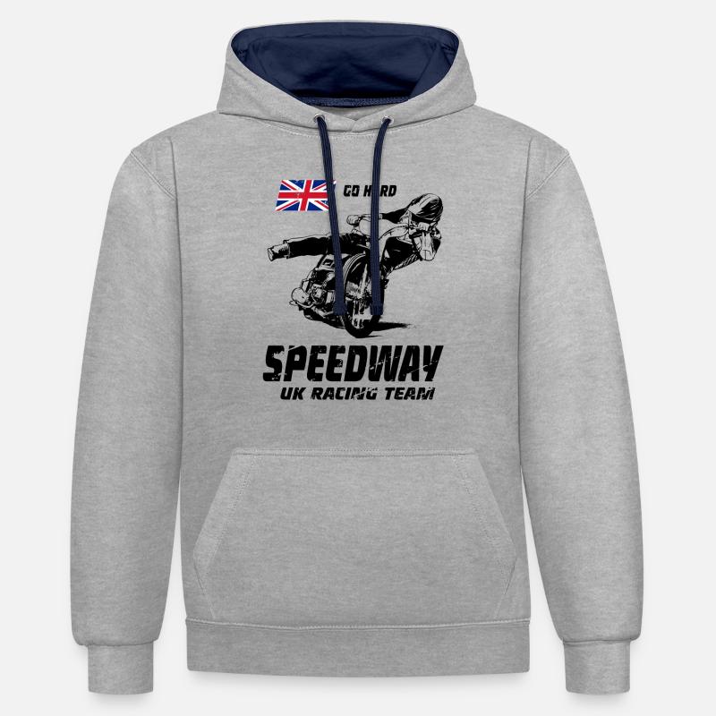 Speedway - Motorcycle Speedway - Sweat à capuche contrasté - gris chiné/bleu marine