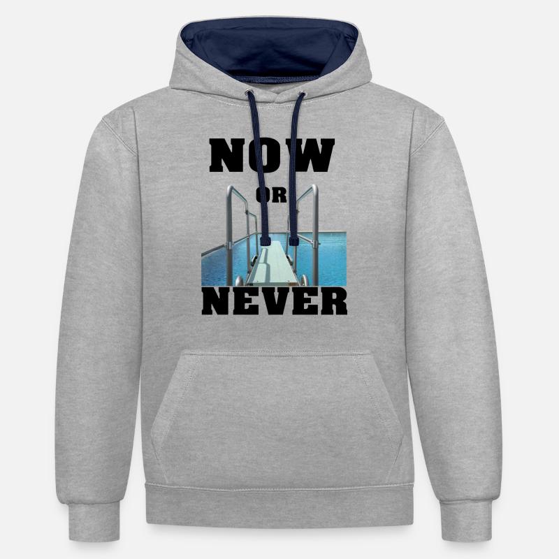 MAINTENANT OU JAMAIS par 2FettDesign - Sweat à capuche contrasté - gris chiné/bleu marine