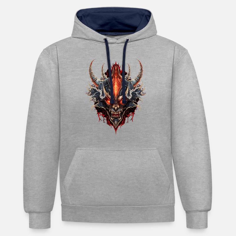 Devil Teufel - Kontrast-Hoodie - Grau meliert/Navy