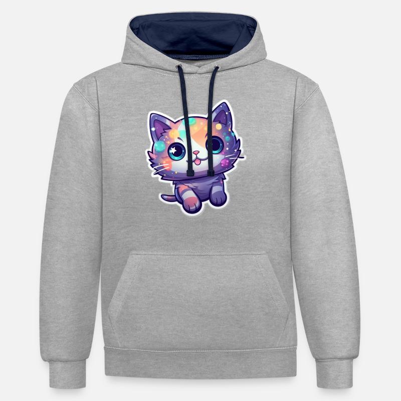 ein süßes Kätzchen - Kontrast-Hoodie - Grau meliert/Navy