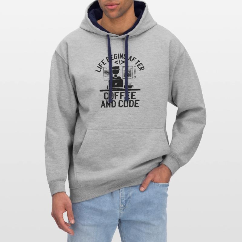 Café Codage Programmeur Codeur Développeur Nerd Coff Sweat à capuche contrasté