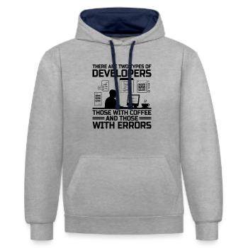 Coffee Coding Programmer Coder Developer Nerd Coff - Contrast hoodie - heather grey/navy - Front - Liana (172cm) & Jaron (178cm)