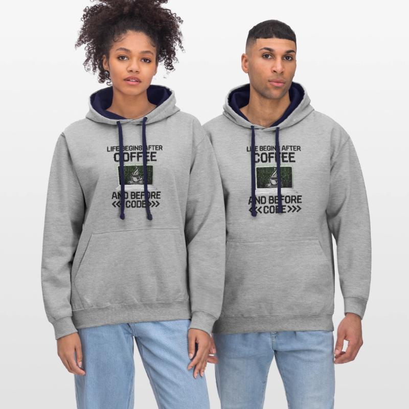 Café Codage Programmeur Codeur Développeur Nerd Coff Sweat à capuche contrasté