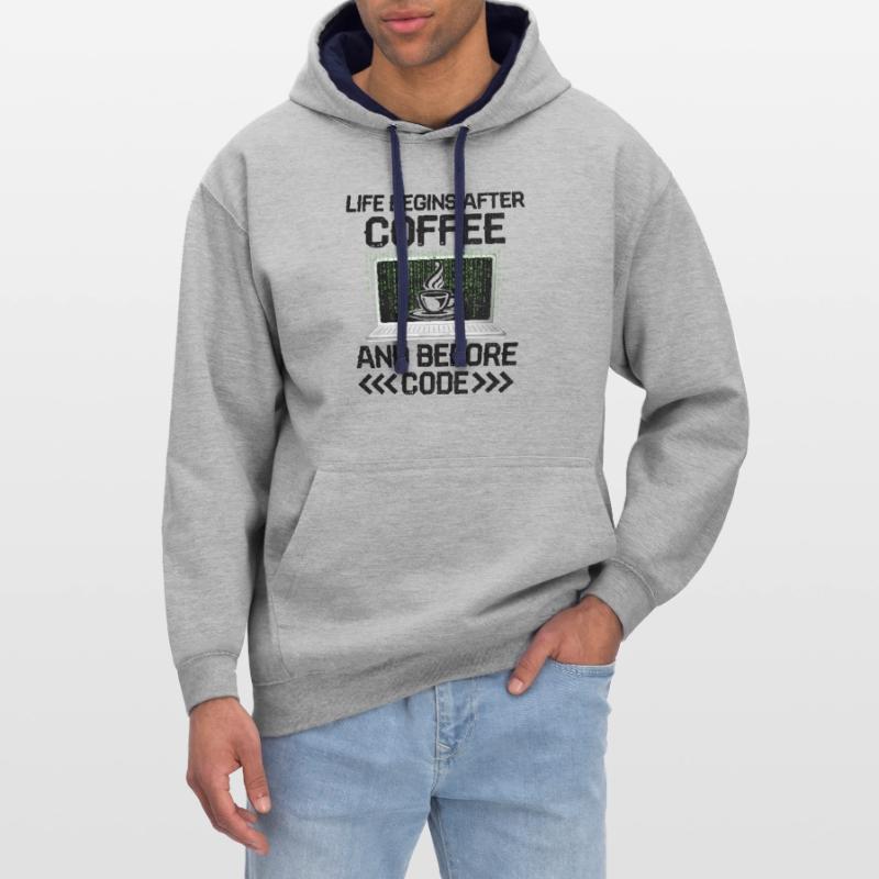 Café Codage Programmeur Codeur Développeur Nerd Coff Sweat à capuche contrasté