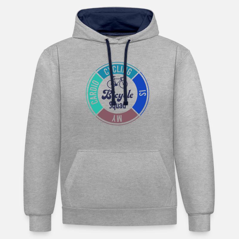 Cyclotourisme durable Bicycle Squad - Sweat à capuche contrasté - gris chiné/bleu marine