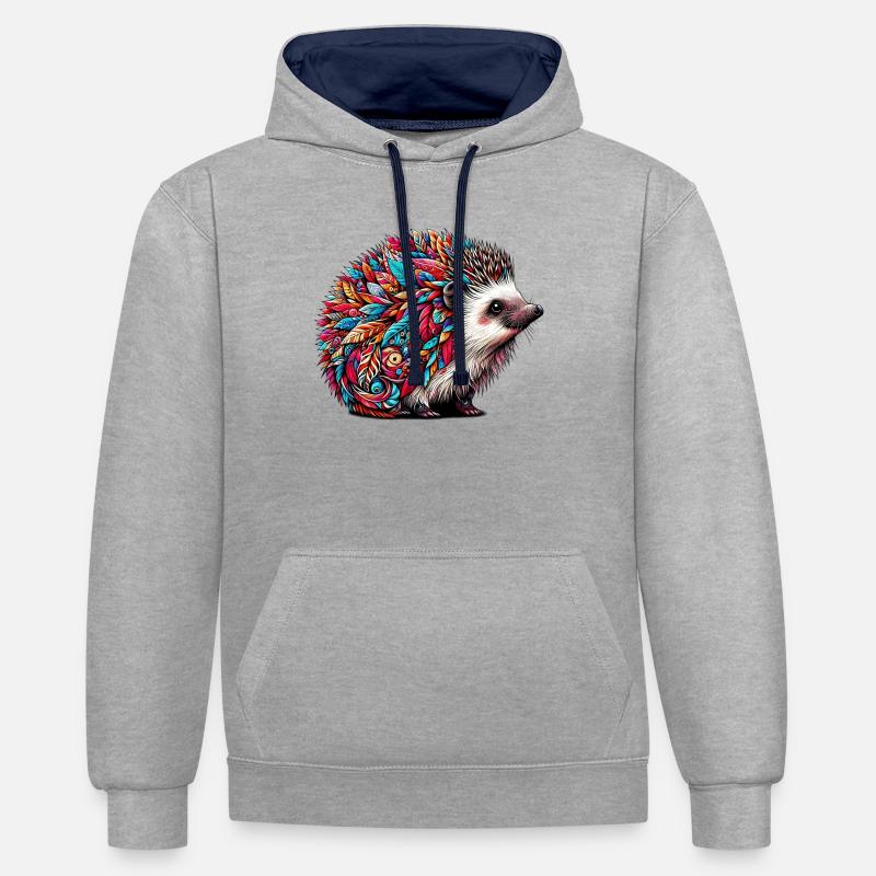 Hérisson - Sweat à capuche contrasté - gris chiné/bleu marine