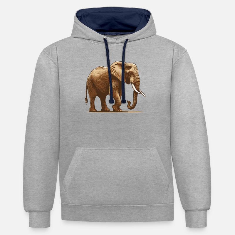 Éléphant - Sweat à capuche contrasté - gris chiné/bleu marine