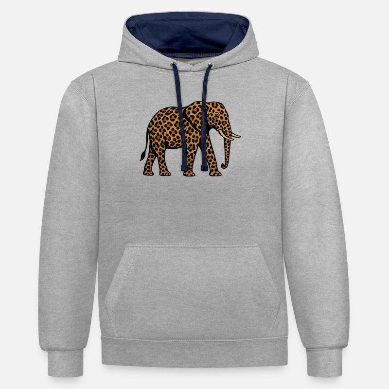 Motif léopard éléphant - Sweat à capuche contrasté - gris chiné/bleu marine