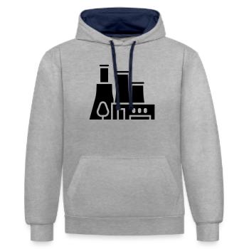 usine écologique - Sweat à capuche contrasté - gris chiné/bleu marine - Devant - Liana (172cm) & Jaron (178cm)