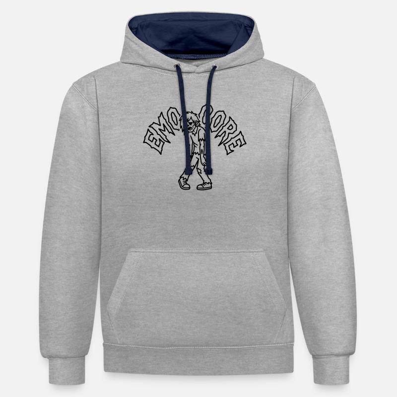 emocore - Sweat à capuche contrasté - gris chiné/bleu marine