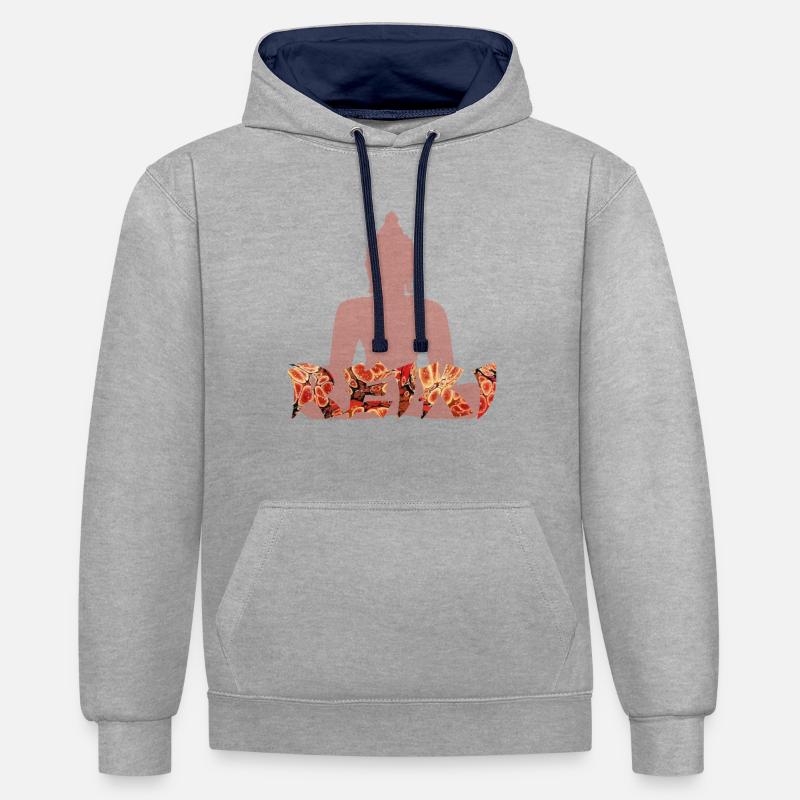 Reiki avec buddah e 222 - Sweat à capuche contrasté - gris chiné/bleu marine