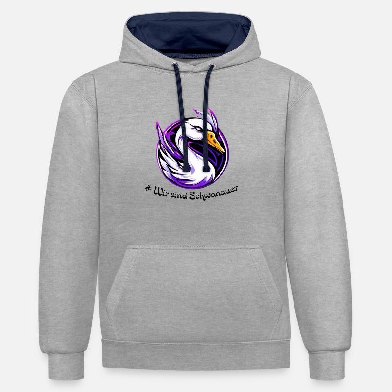 cygne Schwanau 2 - Sweat à capuche contrasté - gris chiné/bleu marine