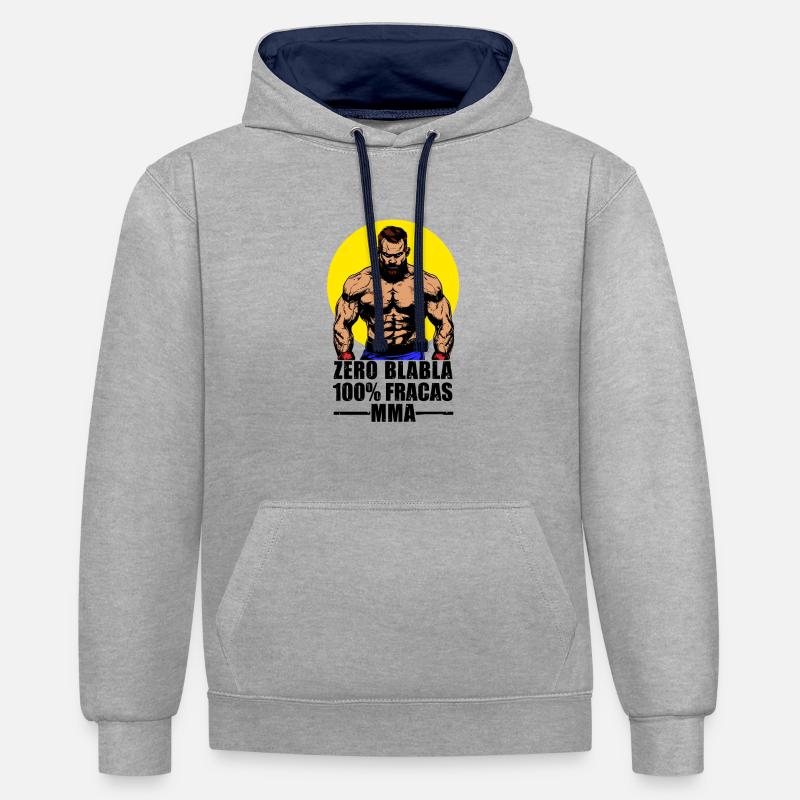 ZÉRO BLABLA, 100% FRACAS, MMA ! - Sweat à capuche contrasté - gris chiné/bleu marine