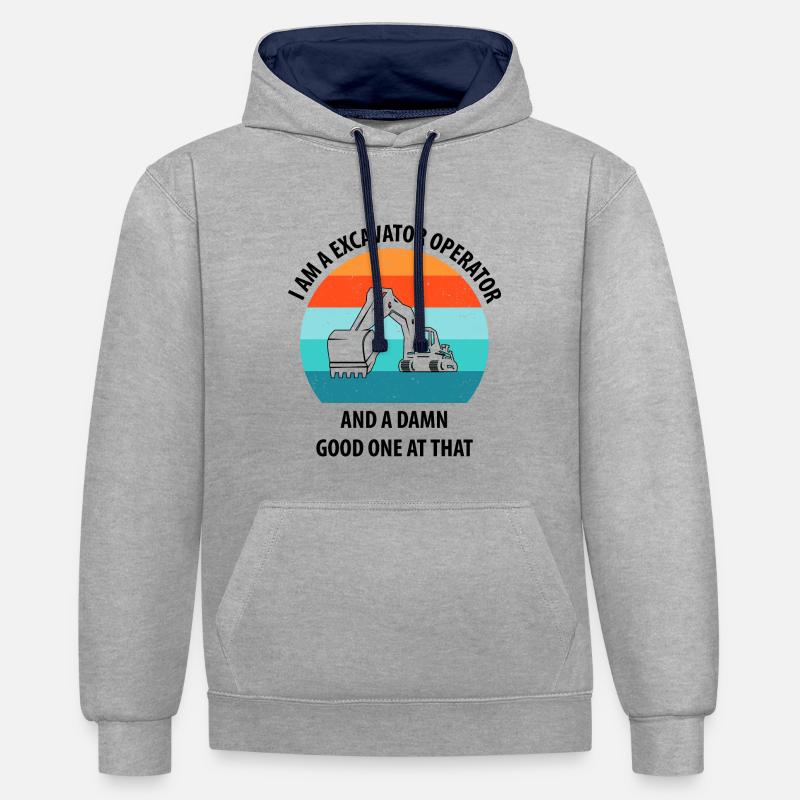 Bagger Baggerfahrer Baggerwagen - Kontrast-Hoodie - Grau meliert/Navy