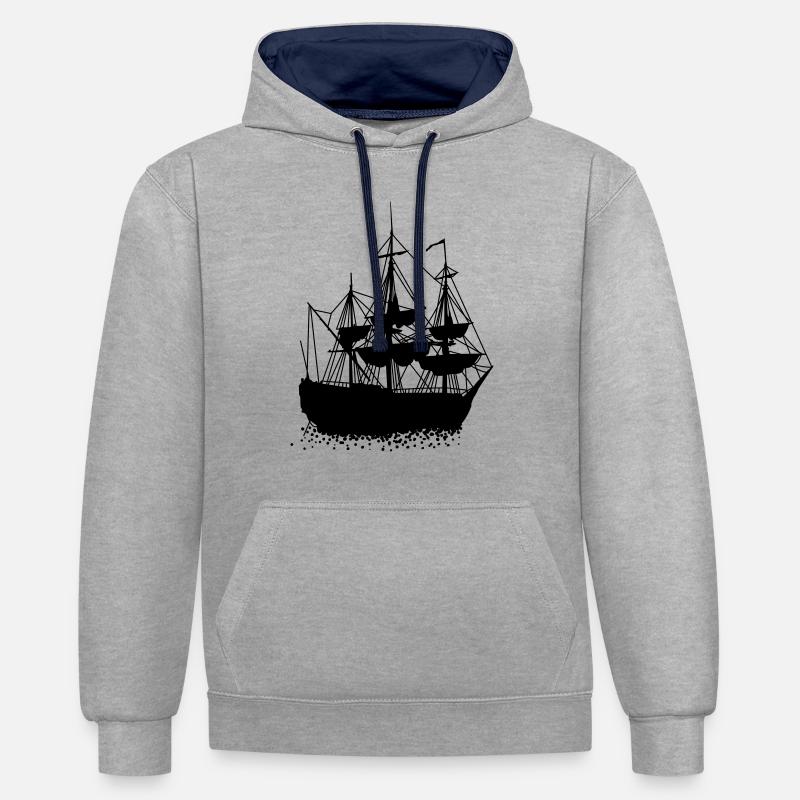 Voilier - Sweat à capuche contrasté - gris chiné/bleu marine