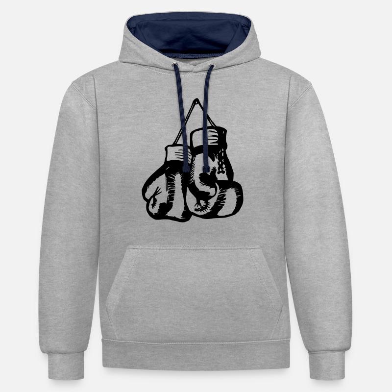 Gants de boxe / boxe - Sweat à capuche contrasté - gris chiné/bleu marine