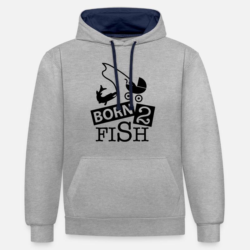 born_2_fish_co1 - Sweat à capuche contrasté - gris chiné/bleu marine