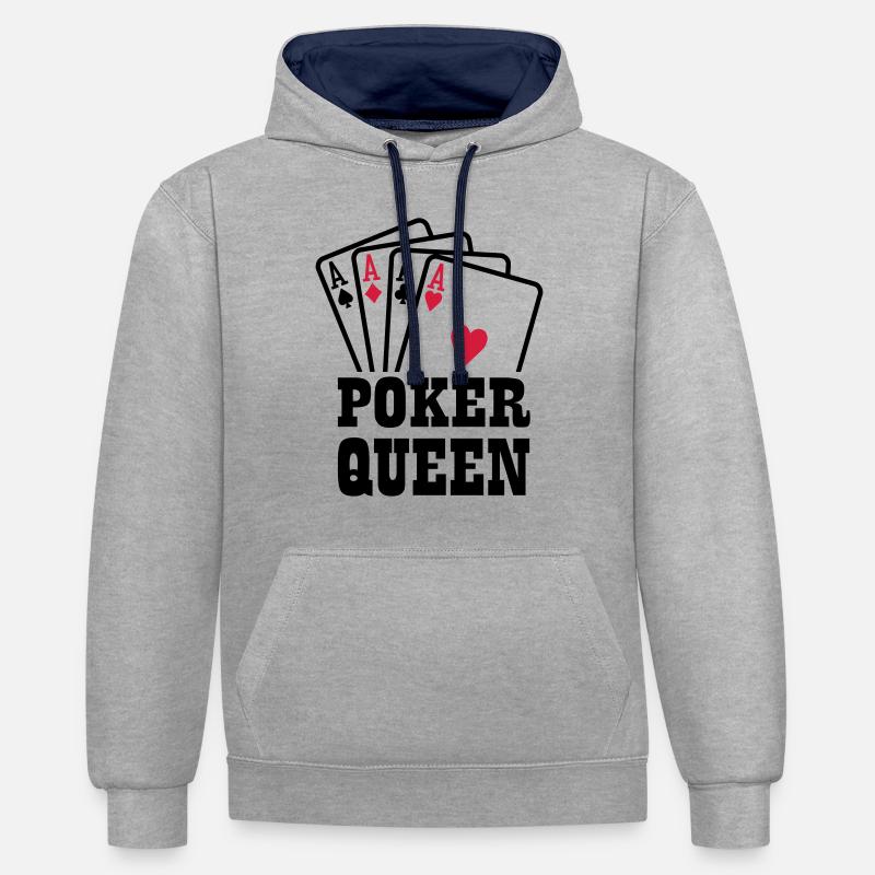 Poker Queen - Sweat à capuche contrasté - gris chiné/bleu marine