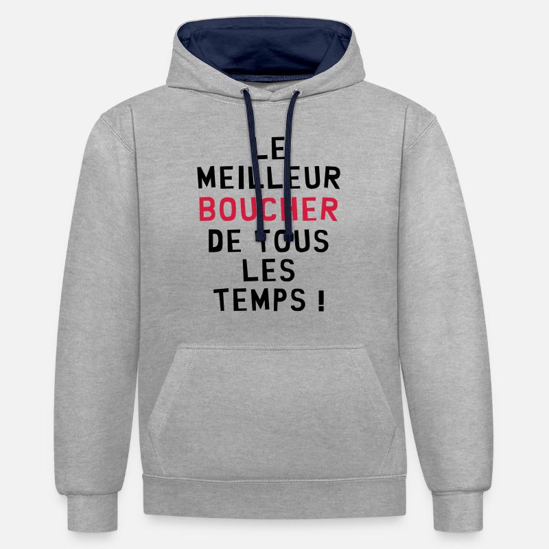 Boucher / Bouchère / Boucherie / Viande Charcutier - Sweat à capuche contrasté - gris chiné/bleu marine