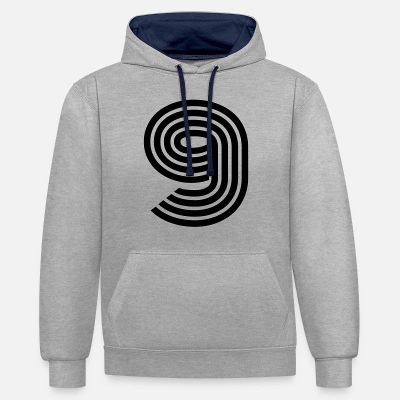 9 - Sweat à capuche contrasté - gris chiné/bleu marine