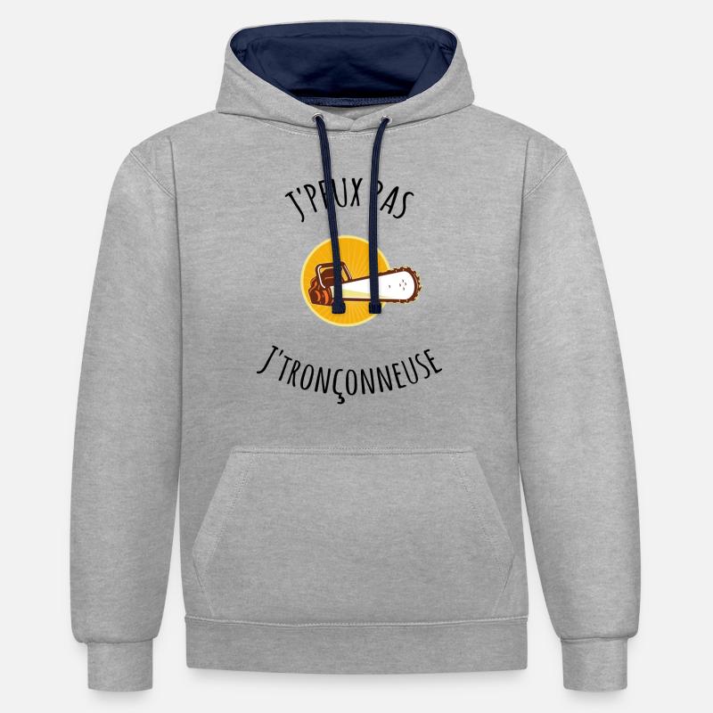Tshirt j'peux pas j'ai tronçonneuse, - Sweat à capuche contrasté - gris chiné/bleu marine