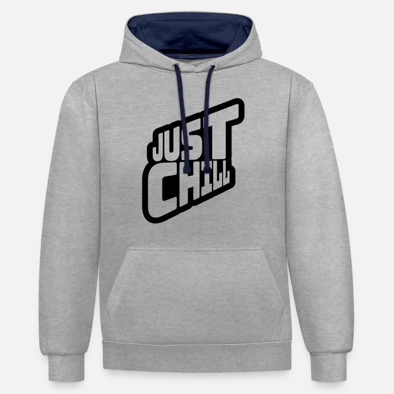 Just Chill Text Logo - Sweat à capuche contrasté - gris chiné/bleu marine