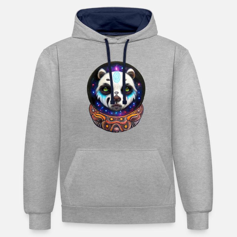 Panda de l’espace - Sweat à capuche contrasté - gris chiné/bleu marine