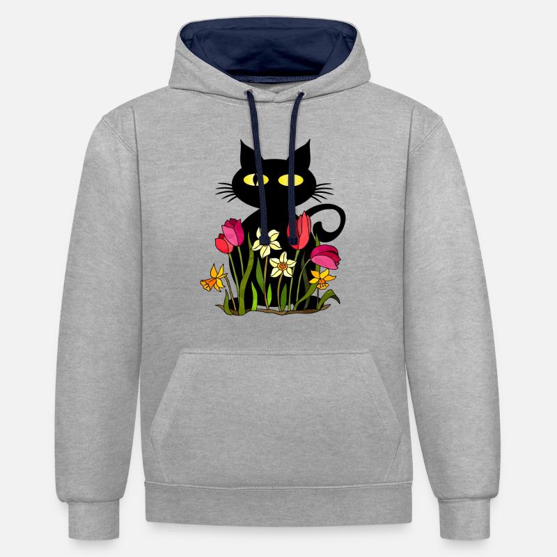 Chat - Sweat à capuche contrasté - gris chiné/bleu marine