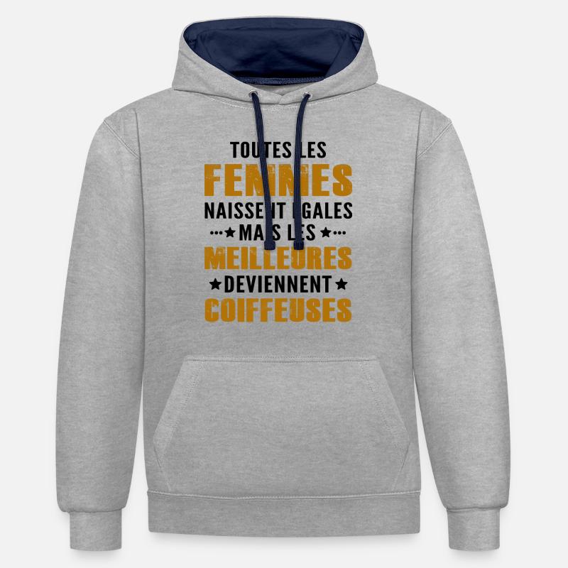 humour coiffeuse / coiffeuse parfaite - Sweat à capuche contrasté - gris chiné/bleu marine