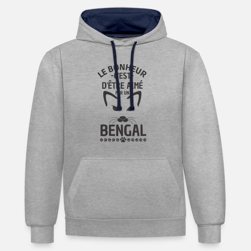chat Bengal - Sweat à capuche contrasté - gris chiné/bleu marine