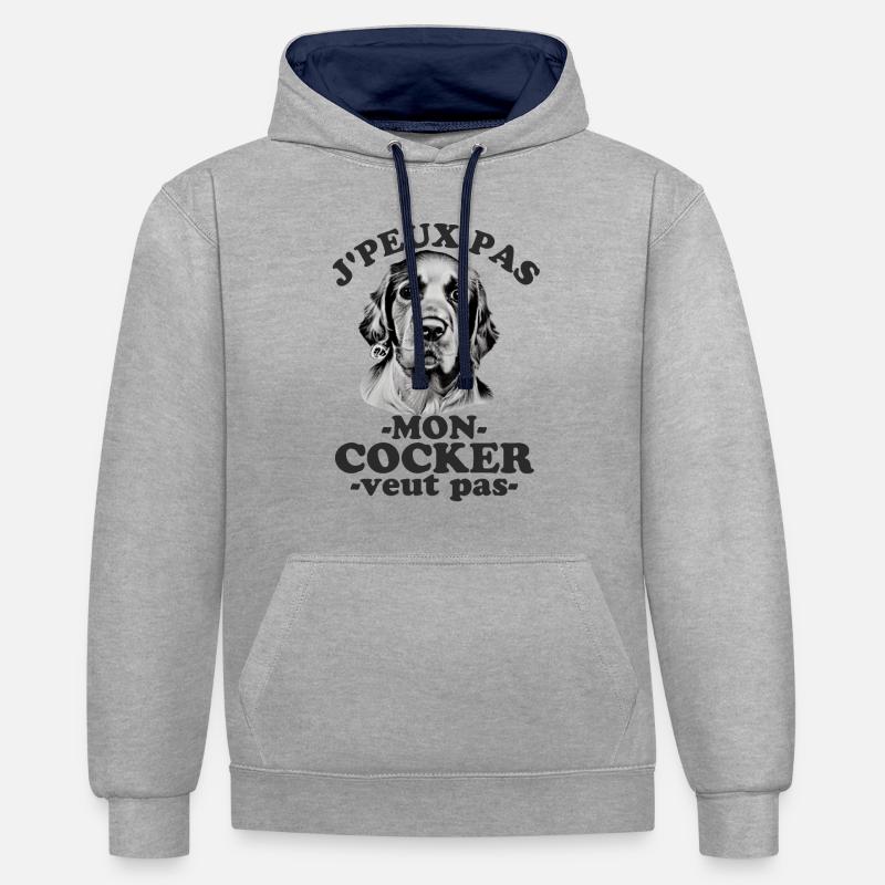 Mon cocker veut pas - Sweat à capuche contrasté - gris chiné/bleu marine