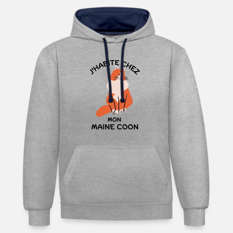 Maine coon chat mignon - Sweat à capuche contrasté - gris chiné/bleu marine
