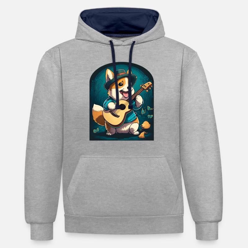 Corgi Bard - Sweat à capuche contrasté - gris chiné/bleu marine