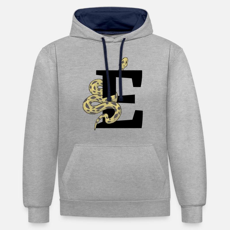 Lettre e serpent - Sweat à capuche contrasté - gris chiné/bleu marine