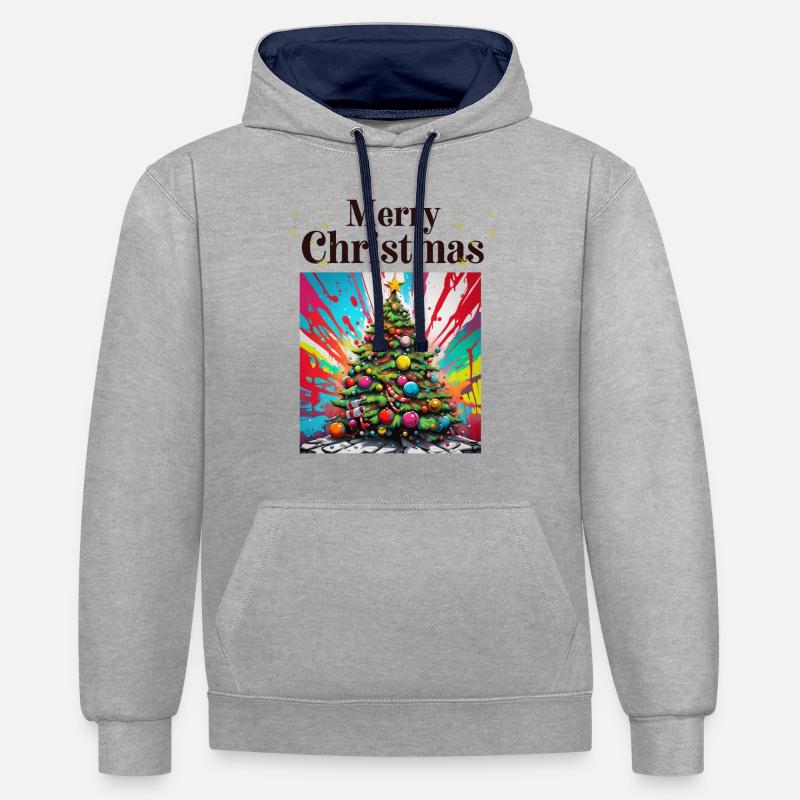 Noël - Sweat à capuche contrasté - gris chiné/bleu marine